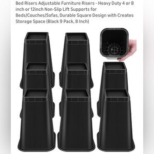 NIB- Set of 9 Black Adjustable‎ Furniture- Heavy Duty 8 inch  Non-Slip Lift